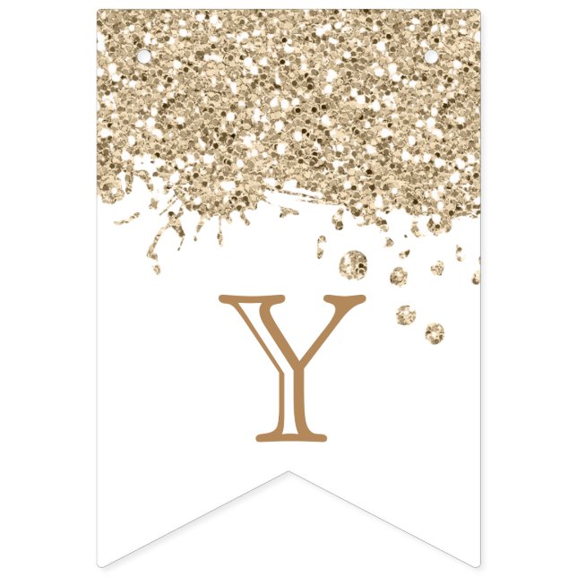 Gold Glitter Happy Birthday Celebration Wedding Bunting (Seventh Flag)