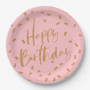 Gold Glitter Happy Birthday Paper Plate