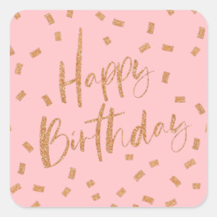 Gold Glitter Happy Birthday Square Sticker