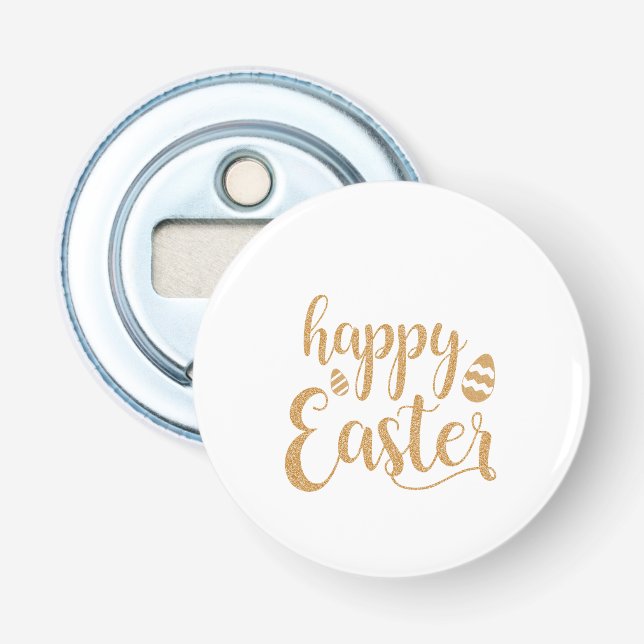 Gold Glitter Happy Easter Egg  Bottle Opener (Front)