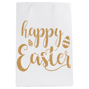 Gold Glitter Happy Easter Egg  Medium Gift Bag