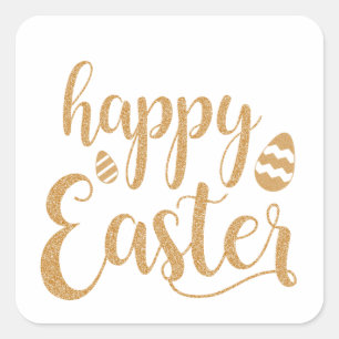 Gold Glitter Happy Easter Egg  Square Sticker