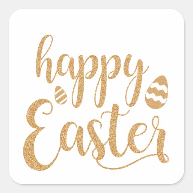 Gold Glitter Happy Easter Egg  Square Sticker (Front)