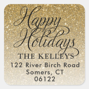 Gold Glitter Happy Holidays Address Seal