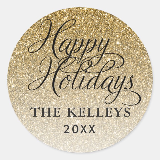 Gold Glitter Happy Holidays Gift Tag (Front)