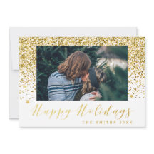 Gold Glitter Happy Holidays Photo card