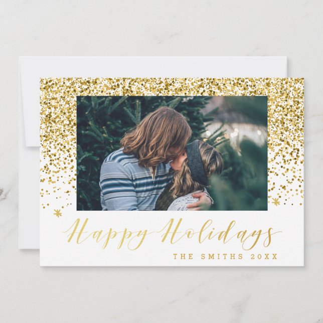Gold Glitter Happy Holidays Photo card (Front)