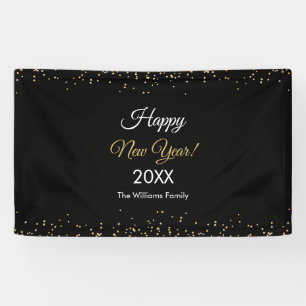 Gold Glitter Happy New Year Black Party Banner