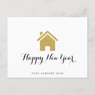 Gold Glitter Happy New Year Realty Postcard