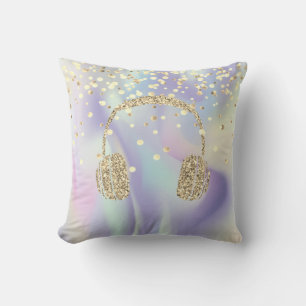 Gold Glitter Headphone,Stars Dots Holographic Cushion