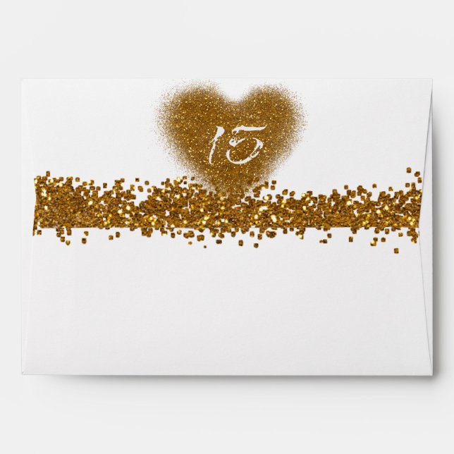 Gold Glitter Heart 15 Quinceincera Party Envelopes (Back (Top Flap))