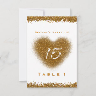 Gold Glitter Heart 15 Quinceincera Table Number
