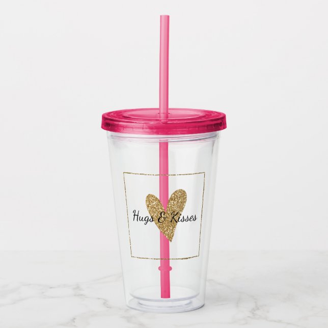 Gold Glitter Heart Acrylic Tumbler (Front)