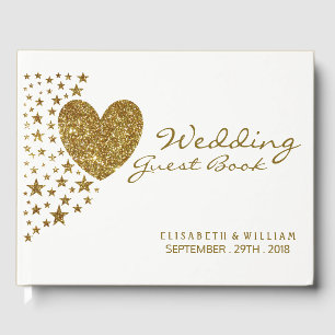 Gold Glitter Heart and Stars Wedding Guest Book