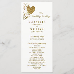 Gold Glitter Heart and Stars Wedding Program Programme