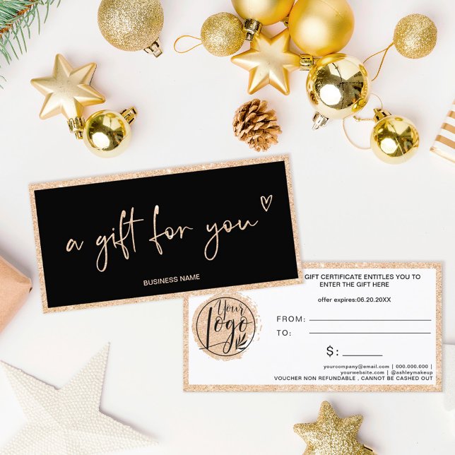 Gold glitter heart black logo gift certificate (Creator Uploaded)