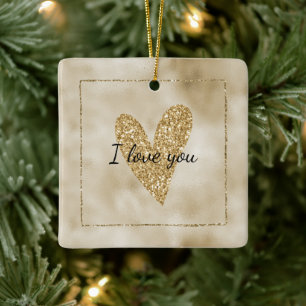 Gold Glitter Heart Ceramic Ornament