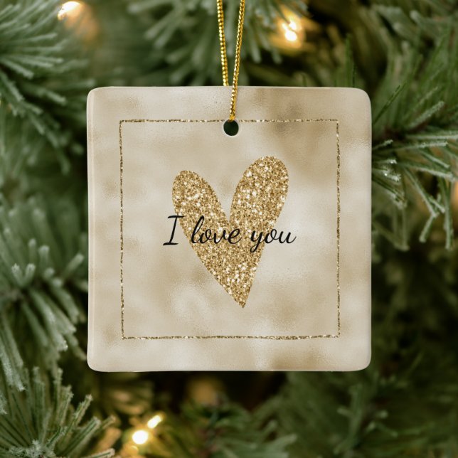 Gold Glitter Heart Ceramic Ornament (Tree)