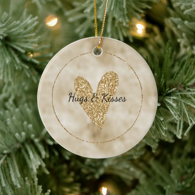 Gold Glitter Heart Ceramic Tree Decoration (Tree)