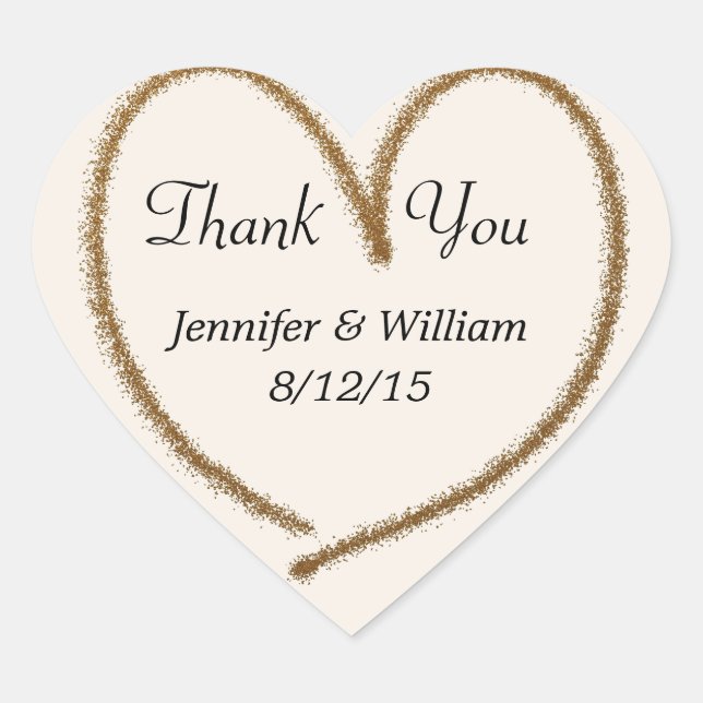 Gold Glitter Heart Custom Wedding Favour Sticker (Front)