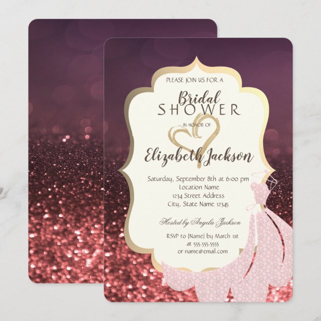 Gold Glitter Heart,Dress Bokeh Bridal Shower Invitation (Front/Back)