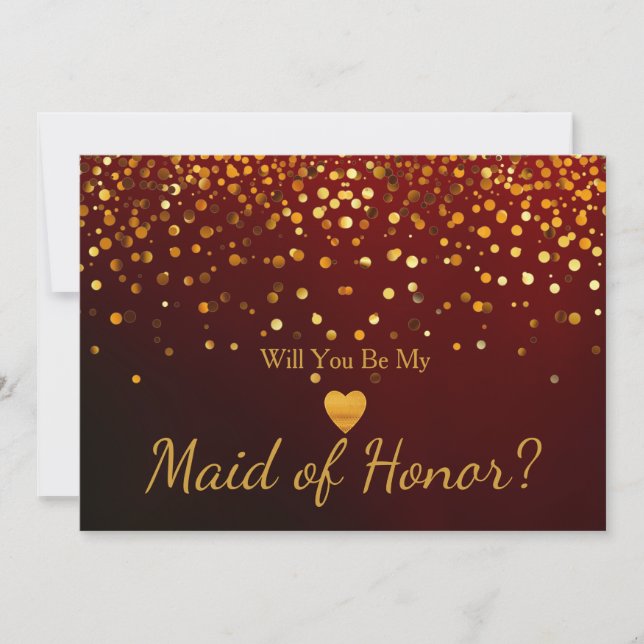 Gold Glitter Heart Faux maid of honor Invitation (Front)