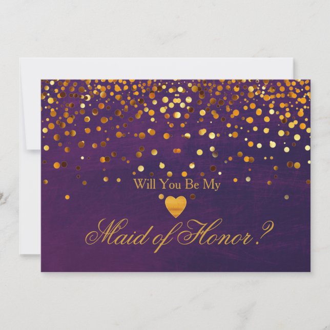 Gold Glitter Heart Faux maid of honour Invitation (Front)