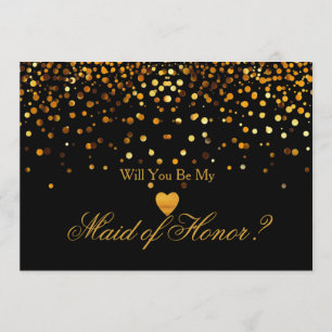 Gold Glitter Heart Faux maid of honour Invitation