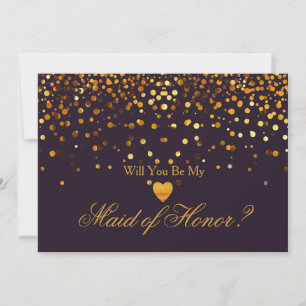 Gold Glitter Heart Faux maid of honour Invitation