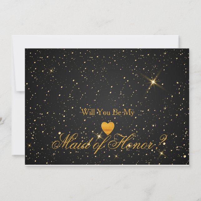 Gold Glitter Heart Faux maid of honour Invitation (Front)