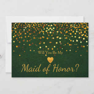 Gold Glitter Heart Faux maid of honour Invitation