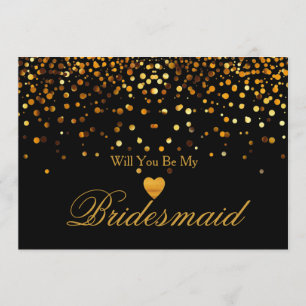 Gold Glitter Heart Faux Will you be my Bridesmaid Invitation