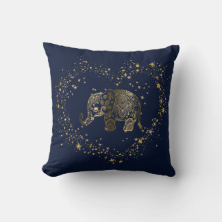 Gold Glitter Heart Frame Gold Floral Elephant Cushion