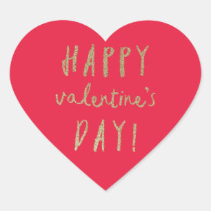Gold glitter heart happy valentines day sticker