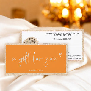Gold glitter heart orange logo gift certificate