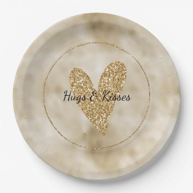 Gold Glitter Heart Paper Plate (Front)