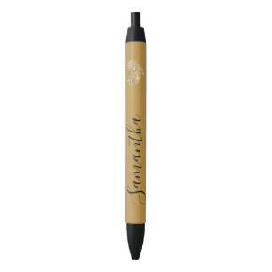 Gold Glitter Heart Personalised Name Black Ink Pen