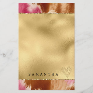 Gold Glitter Heart Pink Cowhide Western Cowgirl Stationery
