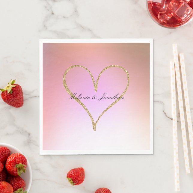 Gold Glitter Heart Pink Ombre Napkin (Insitu)