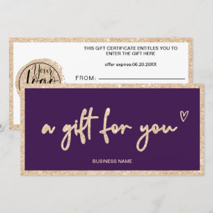Gold glitter heart plum logo gift certificate