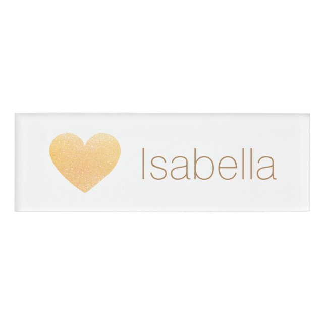 Gold Glitter Heart Salon Employee  Name Tag Badge (Front)