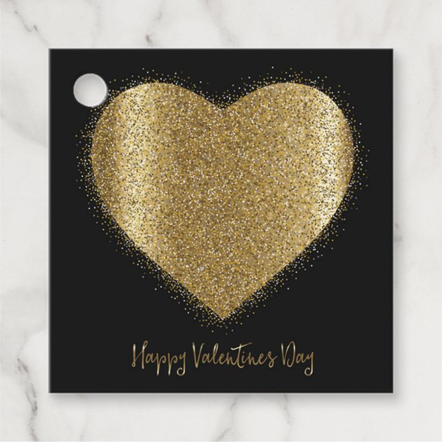 Gold Glitter Heart Valentine's Day Gift favour Tag (Front)