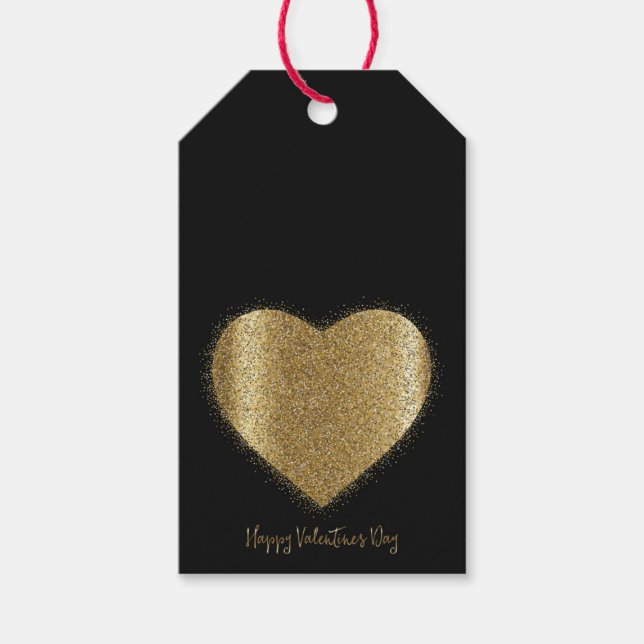 Gold Glitter Heart Valentine's Day Gift Tag (Front)