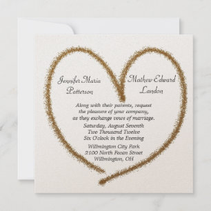 Gold Glitter Heart Wedding Invitation