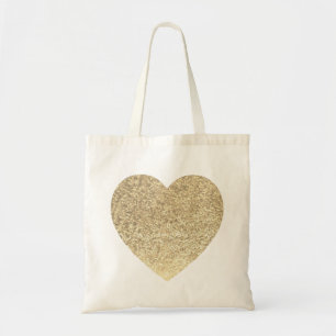 Gold Glitter Heart Wedding Tote Bag
