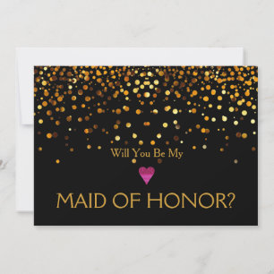 Gold Glitter Heart Will you be my MAID OF HONOR Invitation