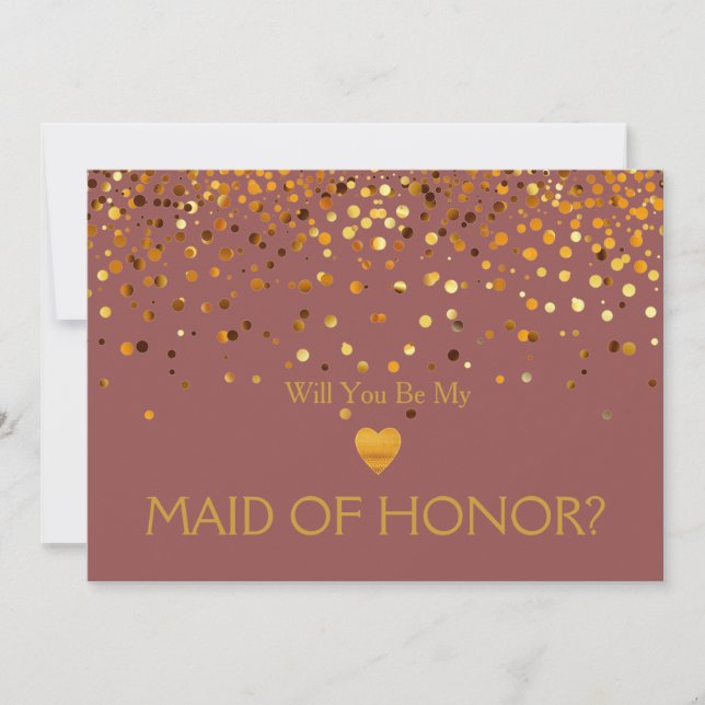 Gold Glitter Heart Will you be my MAID OF HONOR Invitation (Front)