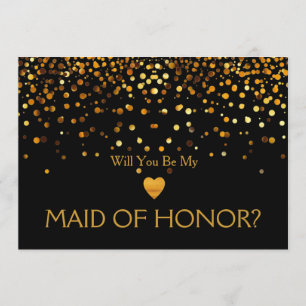 Gold Glitter Heart Will you be my MAID OF HONOR Invitation