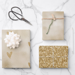 Gold Glitter Heart Wrapping Paper Sheet