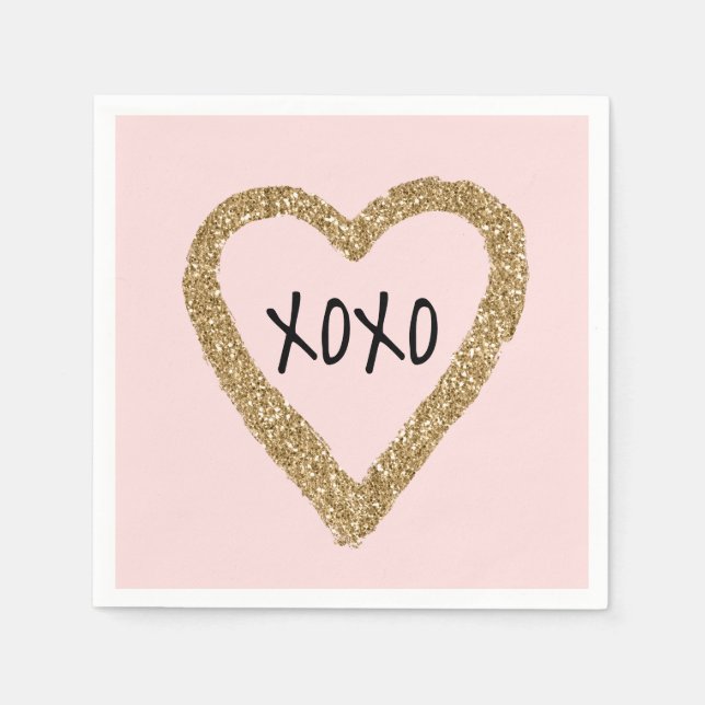 Gold Glitter Heart XOXO Napkin (Front)